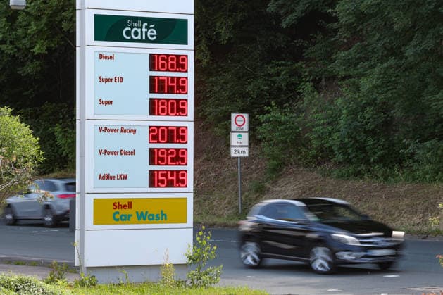 North Rhine-Westphalia, price board at a petrol station in Siegen