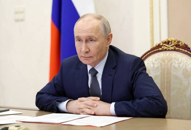 Russia, Vladimir Putin holds a video conference with the Security Council in Moscow