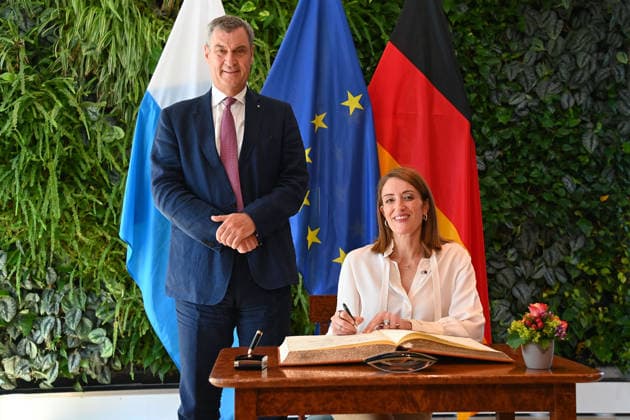 Munich, Markus Söder welcomes Roberta Metsola