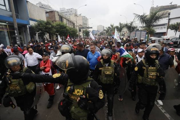 Peru: Demonstration by supporters of Roberto Sanchez in Lima
