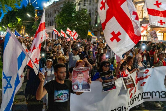 Georgia: Demonstrators at anti-government protests on the 570th day of protests in Tbilisi