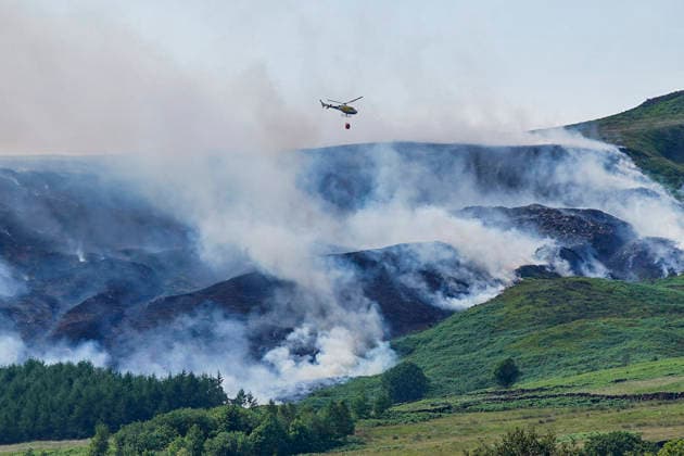 United Kingdom, wildfire near Glossop, Derbyshire
