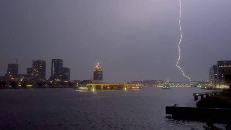 The Netherlands, a thunderstorm over Amsterdam