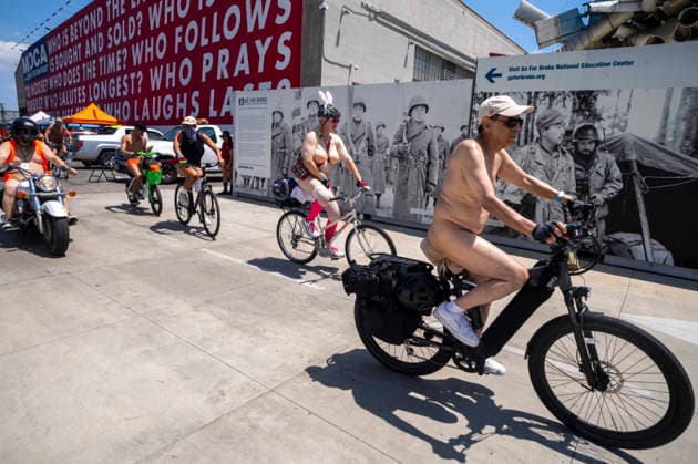 USA, Naked Bike Ride in Los Angeles