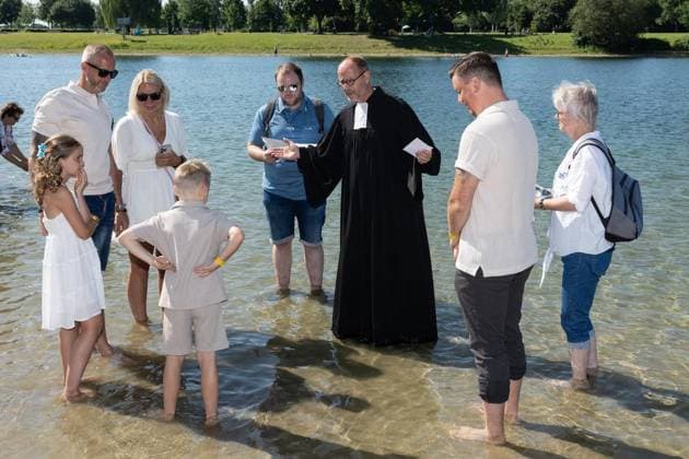 North Rhine-Westphalia, baptismal celebration organised by the Protestant Church in Wesel at Auesee