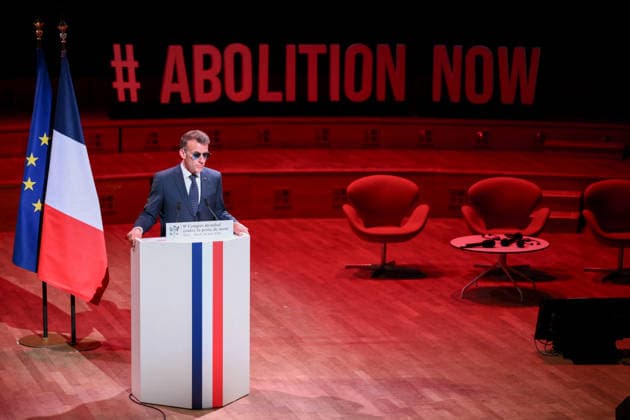 France: Emmanuel Macron speaks at the World Congress Against the Death Penalty in Paris
