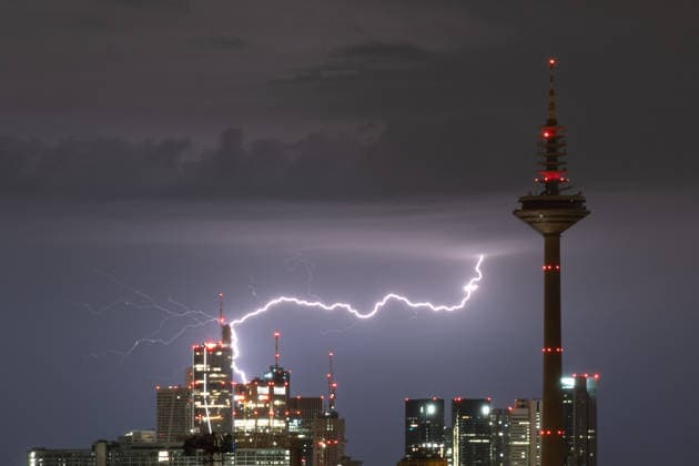 Hesse, a thunderstorm over the Frankfurt skyline