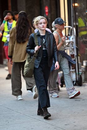 Celebrity: Julia Garner on set of *High Stakes* in New York