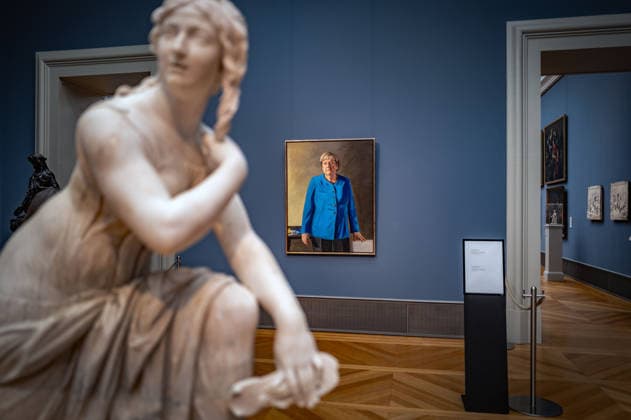 Berlin, portrait of Angela Merkel at the Bode Museum