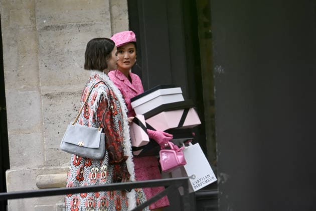 Celebrity: Lily Collins and Ashley Park on set in Paris filming the sixth series of *Emily in Paris*