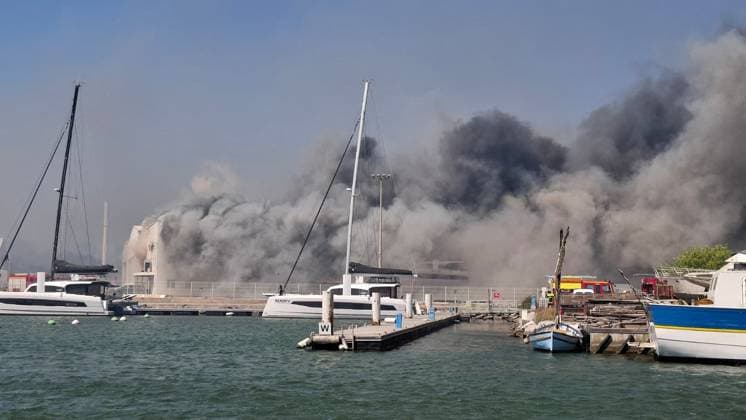 France, Fire at the marina in Canet-en-Roussillon