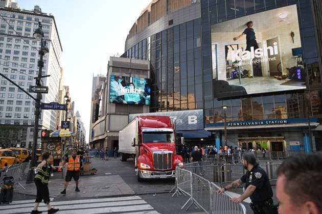 USA: Preparations for Taylor Swift and Travis Kelce’s wedding outside Madison Square Garden in New York