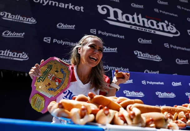 USA, Nathan’s Fourth of July Hot Dog Eating Contest in New York, weigh-in