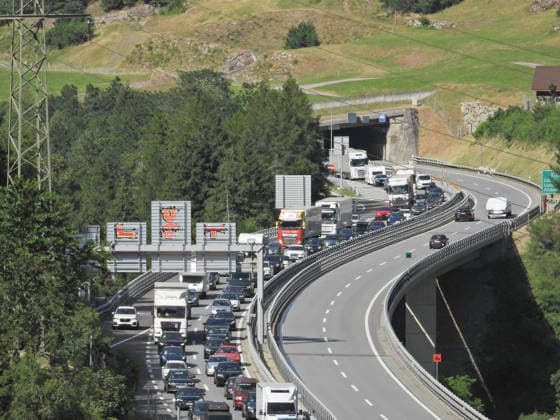 Switzerland, traffic jam at the Gotthard Tunnel