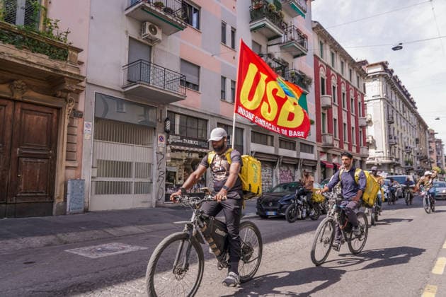 Italy, protest march by delivery drivers in Milan