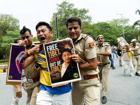 India: The Tibetan Youth Organisation (TYC) holds a demonstration outside the Chinese Embassy