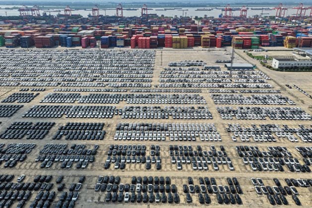 China: Cars ready for export at the port of Nanjing