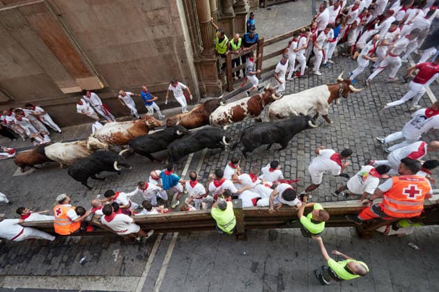 Spain, the running of the bulls in Pamplona