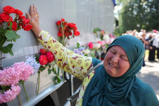 Bosnia and Herzegovina, the Srebrenica massacre, the remains of newly identified victims on their way to the Potocari memorial cemetery