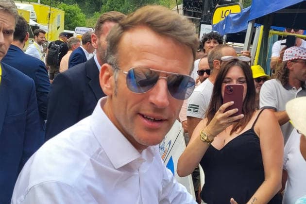 France: Emmanuel Macron attends the 7th stage of the Tour de France