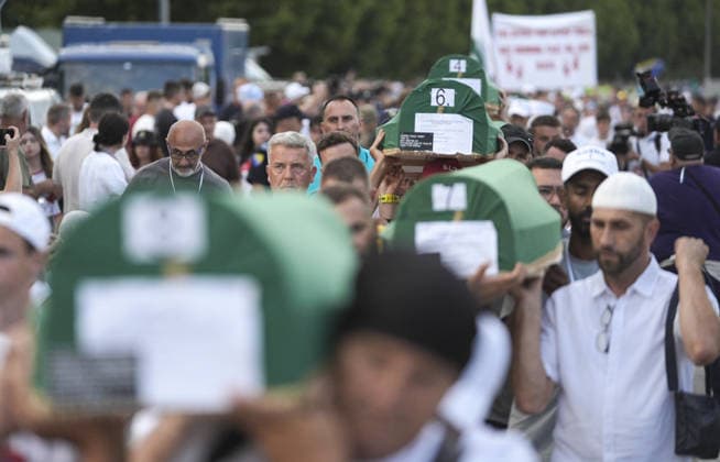 Bosnia and Herzegovina, Srebrenica massacre, the remains of newly identified victims on their way to the Potocari memorial cemetery