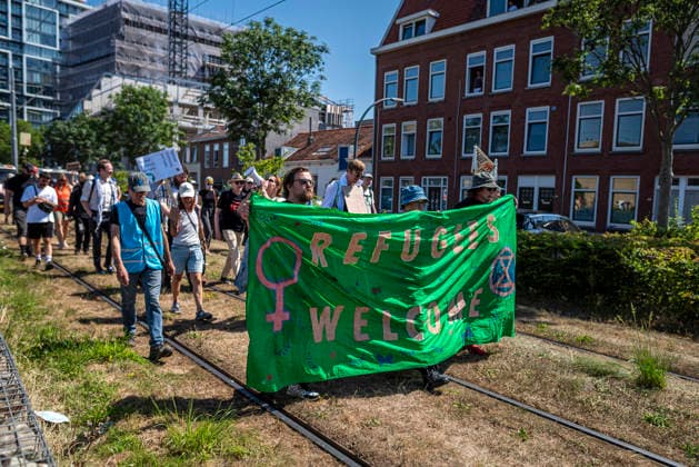 The Netherlands, pro-asylum demonstration in Schiedam