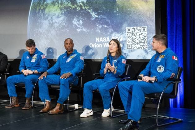 The Netherlands, press conference with the crew members of the Artemis II lunar mission at ESTEC in Noordwijk