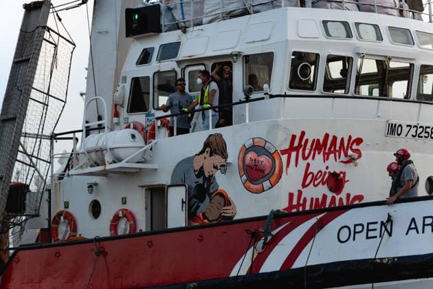 Italy: The rescue ship Open Arms docks in Ravenna