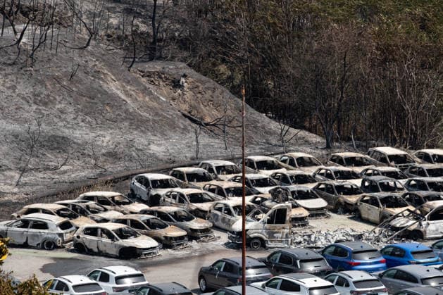 Italy, forest fire at the Solfatara volcano