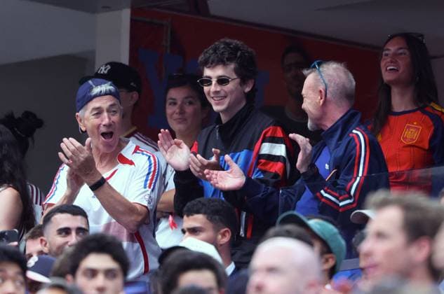 Celebrity, 2026 FIFA World Cup, Timothée Chalamet attends the France v Spain match in Dallas