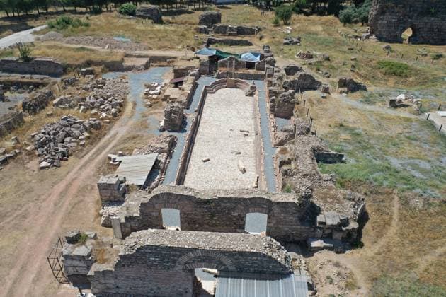 Turkey, Ancient Olympic swimming pool at Tralleis, now Aydin