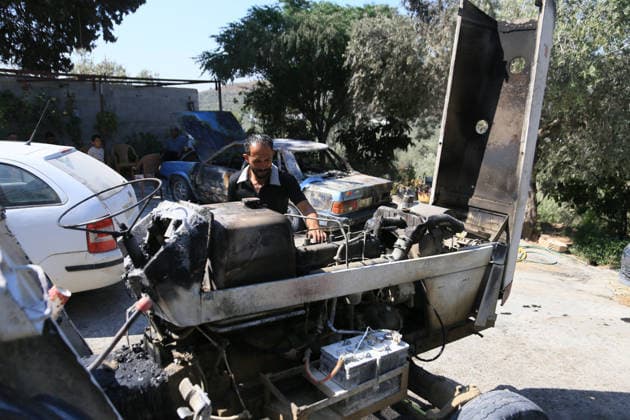 Middle East conflict, West Bank, damage caused by suspected arson attack in Nablus