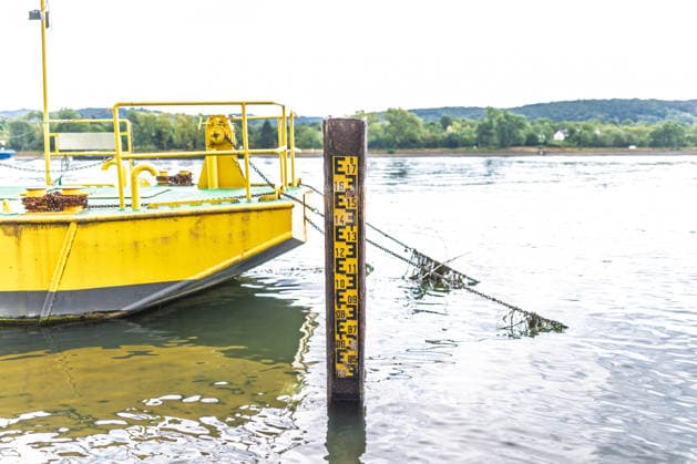 Rhineland-Palatinate: Low water levels on the Rhine at Remagen