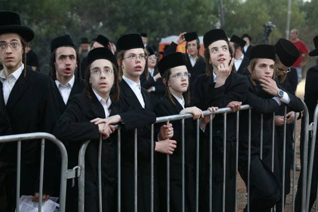 Israel: Ultra-Orthodox Jews protest against compulsory military service in Beit Lid, Kfar Yona