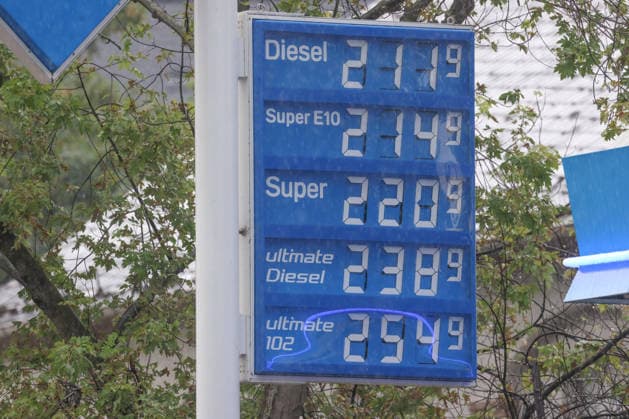 North Rhine-Westphalia, price board at a petrol station in Siegen