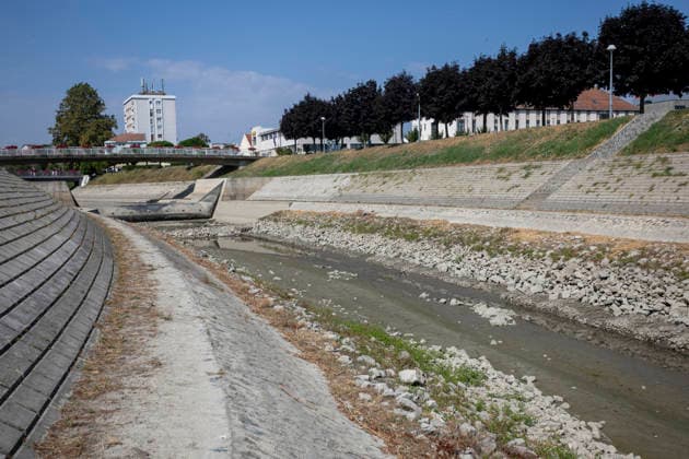 Croatia, low water levels on the Vuka near Vukovar