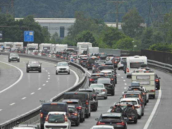 Switzerland, traffic jam at the Gotthard Tunnel