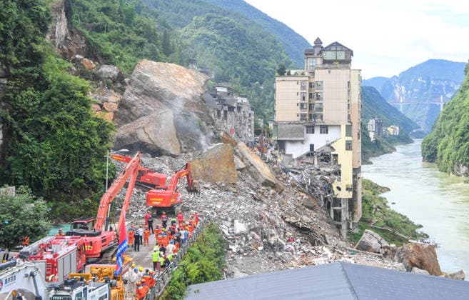 China: Rescue operations following a landslide in Chongqing Province