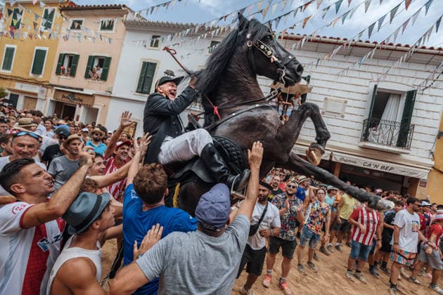 Spain, a horseman at the traditional Jaleo in Es Mercadal, Menorca