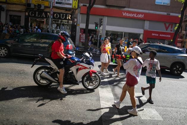 Spain, water fight in the Vallecas district of Madrid