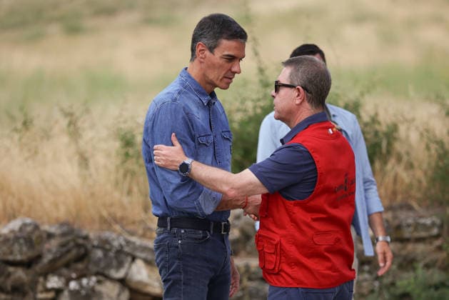 Spain: Pedro Sánchez and Emiliano García Page visit the site of the wildfire in Tamajón