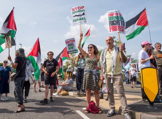 UK: Protest calling for a total arms embargo against Israel outside the Elbit Systems factory in Bristol
