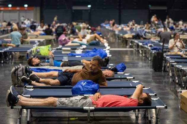 Forest fires in France; evacuees at the Bordeaux Exhibition Centre