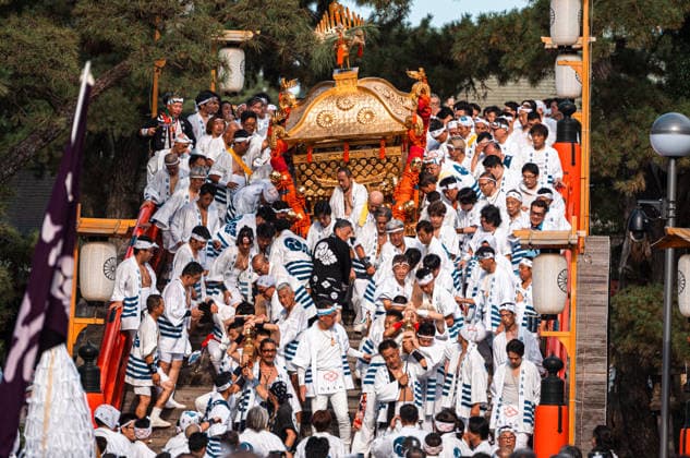 Japan, Mikoshi-Togyo procession in Osaka
