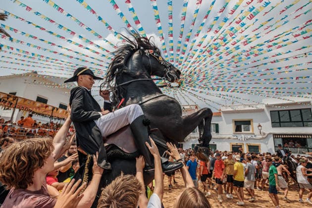 Spain, Jaleo at the Sant Antoni Festival in Fornells, Menorca