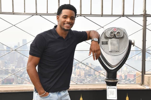 Celebrities Michael Evans Behling and Nathaniel Logan McIntyre visit the Empire State Building in New York