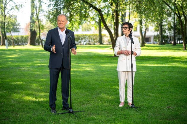 Poland, press conference with Donald Tusk and Barbara Mroz-Gorgon
