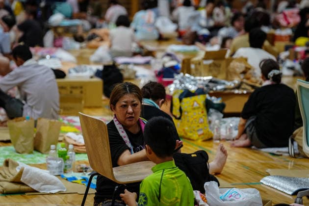 Japan: People in emergency accommodation following the earthquake in Uki City