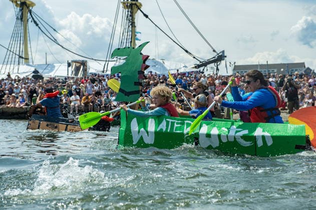USA, Great Salem Cardboard Boat Regatta in Massachusetts