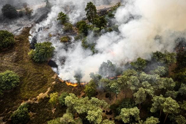The Netherlands: Wildfire in the Rosmolen nature reserve near Oostrum